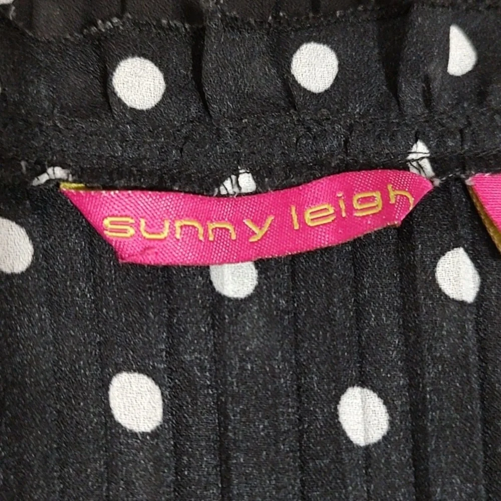 Sunny Leigh Black and White Polka Dot Sheer Short Sleeve Blouse